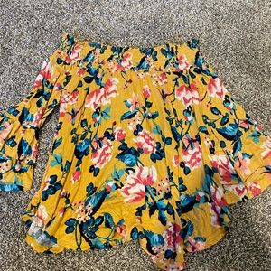 Off the shoulder yellow floral tank top with bell sleeves